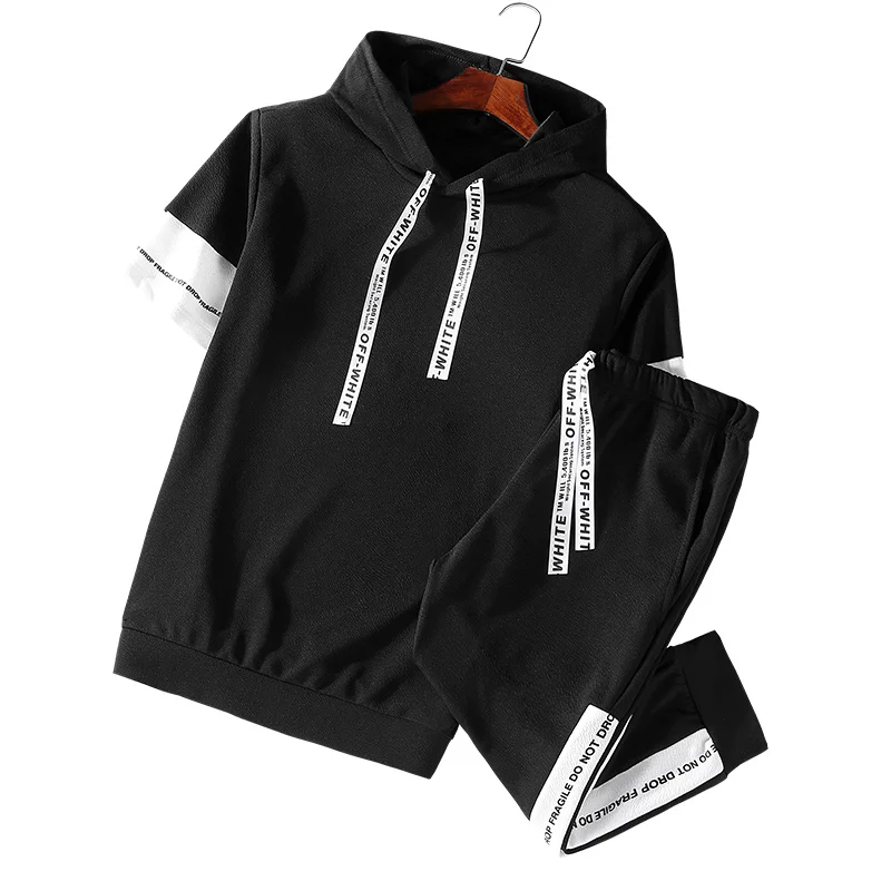 

Fashion Men Short Sleeve Hoodies Set Sweatshirts Pants Suits