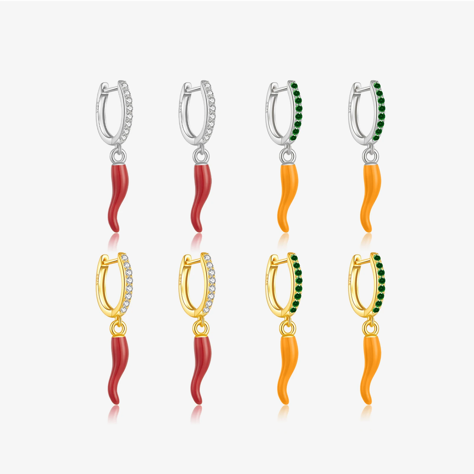FUAMAY Aretes De Plata 925 Silver U Shape Hoop Pepper Pendant Earring Red Yellow Enamel Chilli Pepper Earrings