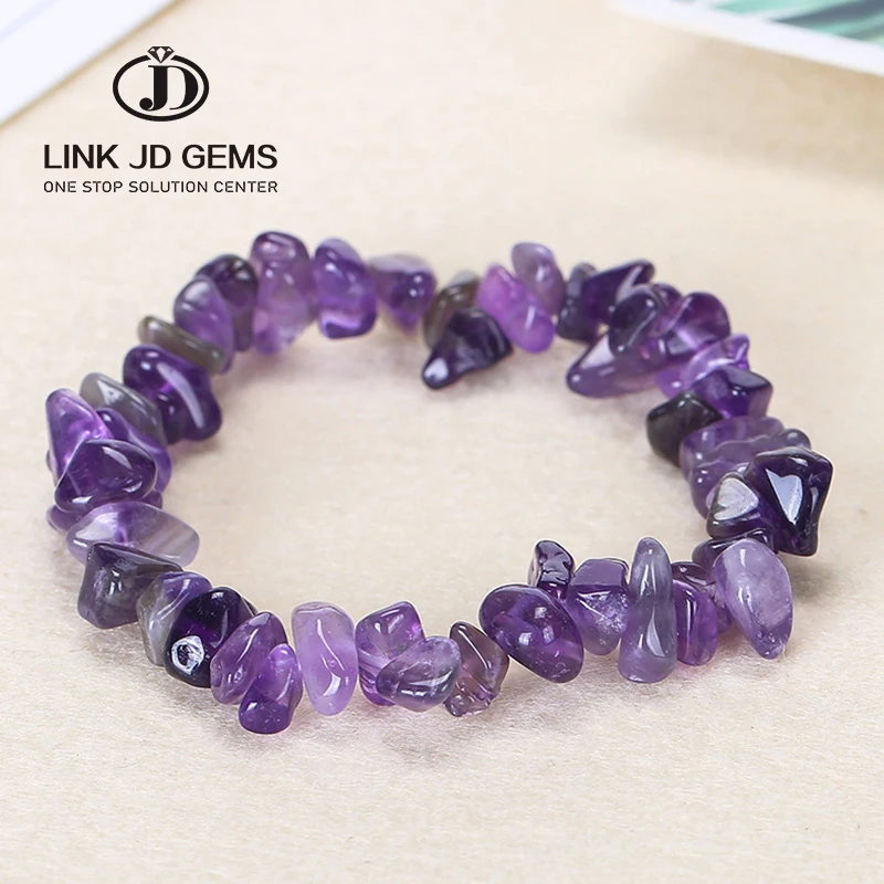 JD Natural Yellow Crystal Amethysts Beads Bracelet Irregular Gravel Quartz Bangles Healing Charm Gifts for Women Men Jewelry