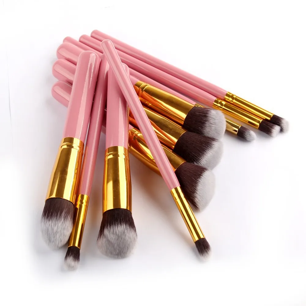 

Wholesale Makeup Brush Set 10 Piece Barrel Pink Makeup Brushes Private Label, Black gold, black silver, white gold, silver, pink gold, pink silver