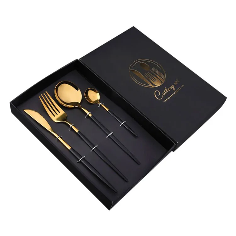 

Cheap Outdoor portable travel 410 stainless steel cutlery gift set flatware spoon fork and knife set with box packing