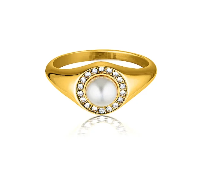 

Vintage Jewelry Fresh Water Pearl Stainless Steel Gold Chunky Diamond Dome Ring Pearl Ring For Mother's Day