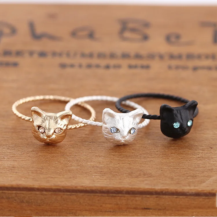 Fashion Knuckle Ring Crystal Animal Ring Cute Cat Ring for Women Men