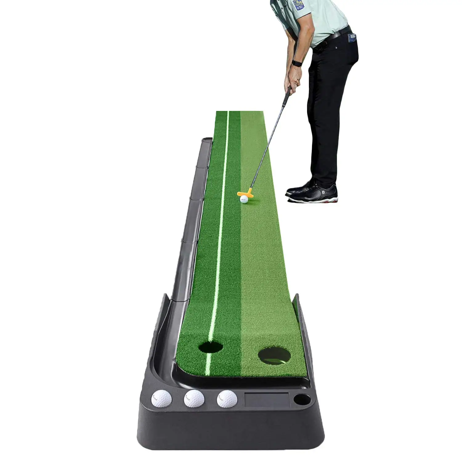

Golf Putting Mat Indoor Putting Green with Ball Return Including 3 Training Balls-9.84ft Long Golf Game Carpet Simulator
