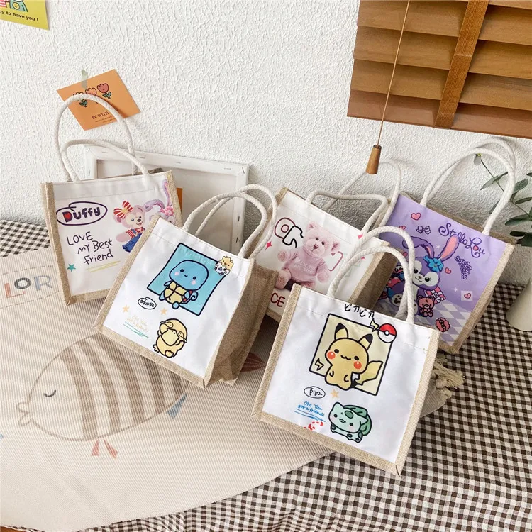 

Newest Lunch Tote Bag Cartoon Printing Jute Burlap Fashion Lunch Bags Fashion Lunch Bags