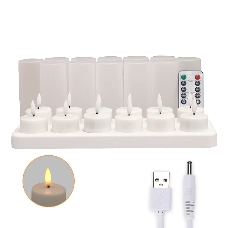 

12pcs Remote Control 3D Black Wick Flickering Flameless Wedding Table Rechargeable Led Tea Light Candles Tealight