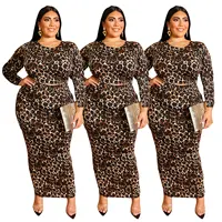 

91107-MX70 two piece leopard print long plus size dress women sehe fashion