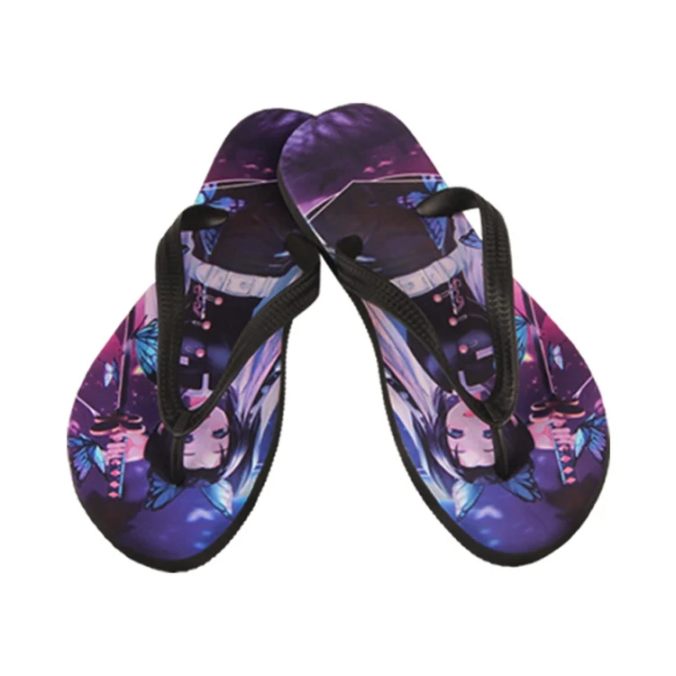 

Demon Slayer anime slippers wholesale beach sandals and slippers sublimation blank custom logo printable unisex flip flops