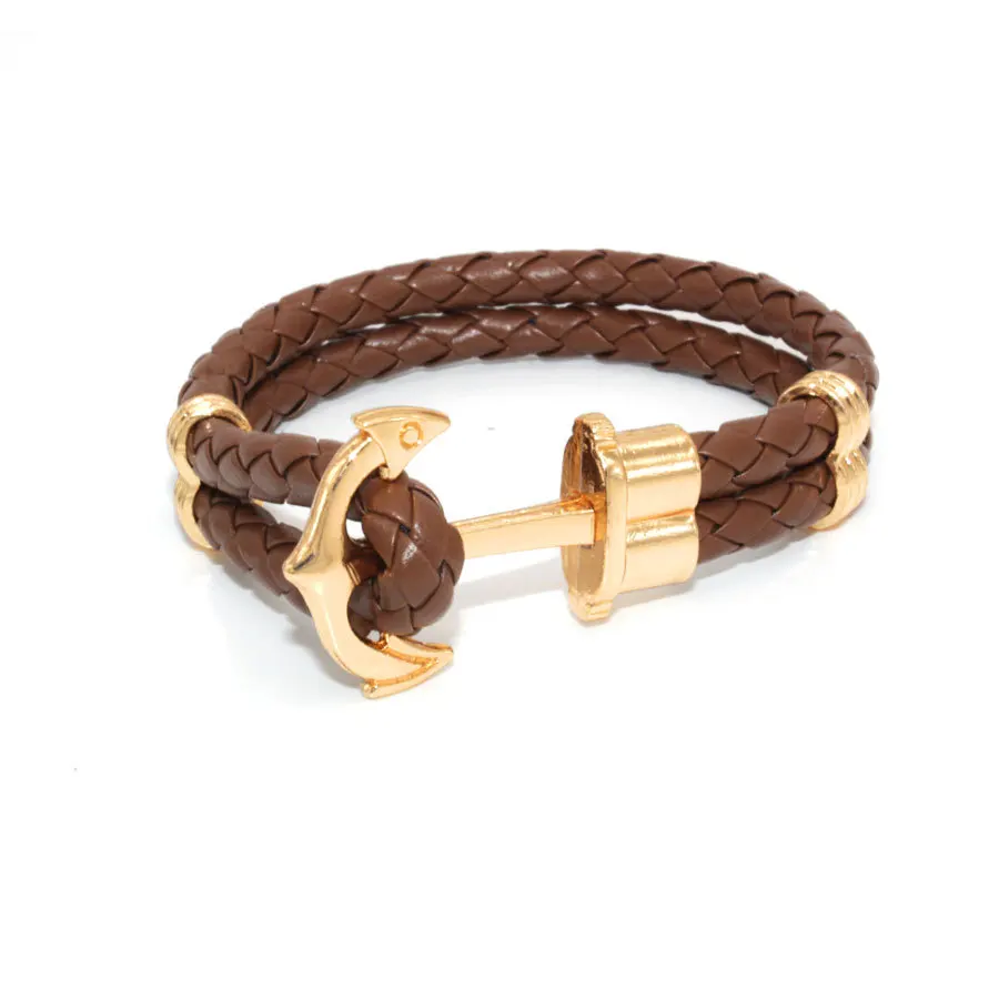 

Amor Handmade Customized DIY Woman Leather Bracelets Anchor Rope Mens Couple Friendship Silver Gold Bracelets