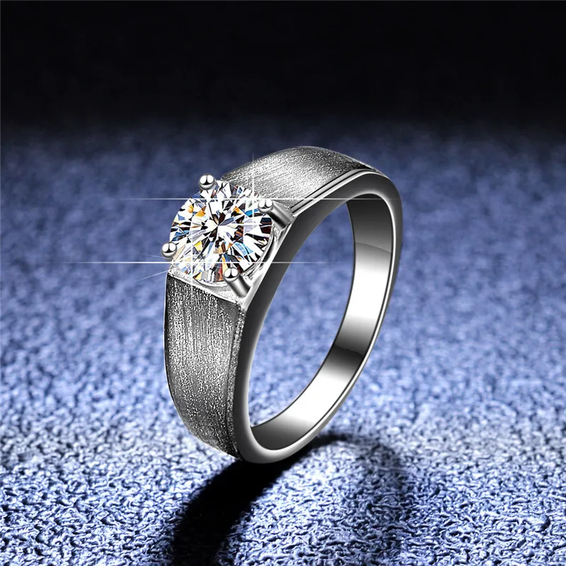 

Men's Silver 925 Original Brilliant Cut Diamond Test Past 1 Carat D Color Moissanite Wedding Ring Platinum Plated Gemstone Rings