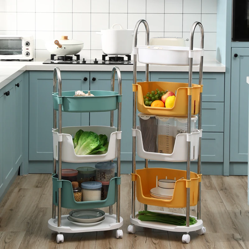 

Ready to ShipFast Dispatch Movable Multi Functional Stainless Steel Plastic Kitchen Cabinet Storage Rack Organizer For Vegetable, Blue/yellow