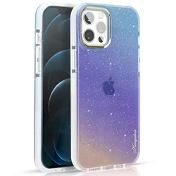 TPE bumper 3m shockproof protective mobile cell cover gradient glitter color beautiful design for iPhone 12 pro phone case