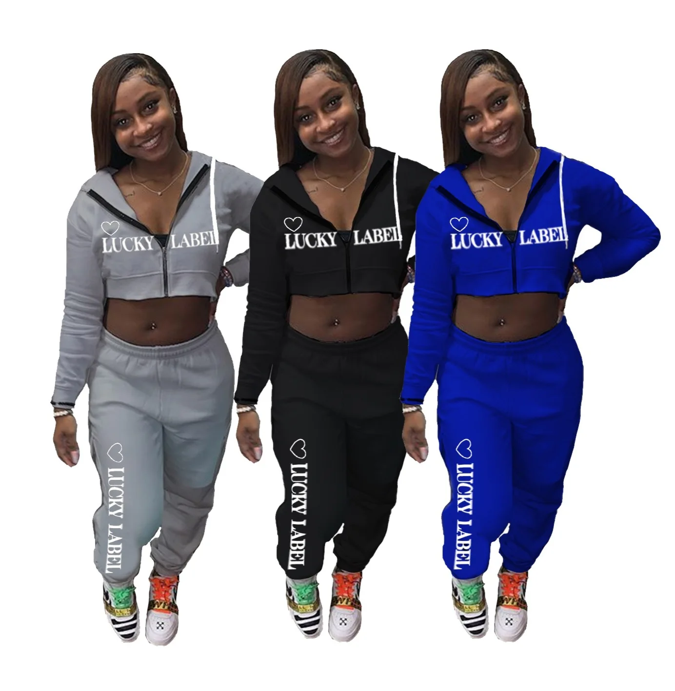 

Spring Outfit 2020 Casual Woman Two Piece Long Sets Women Clothing Lucky Label Jogger Set Outfit Women 2 Piece Set