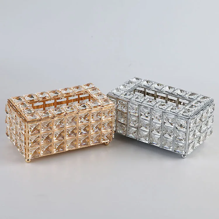 

Rectangle Tissue Box Cover Handmade Art Crystal Luxury Toilet Tissue Box Holder for Storage on Bathroom, Color