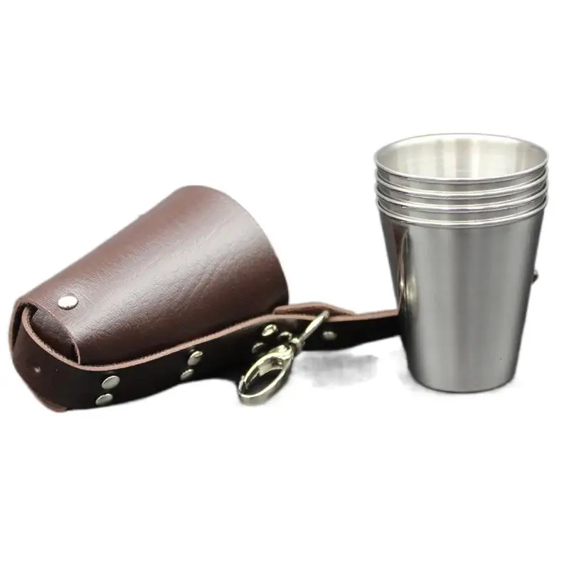 

Factory direct sale 70ml stainless steel wine glass 4 white wine glasses and portable glass cover liquor cups