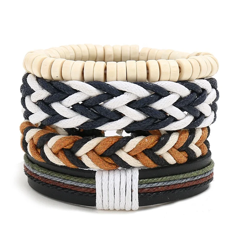 

New multi-layer couple gifts DIY unisex bracelets set colorful braided hemp rope wristbands, As picture