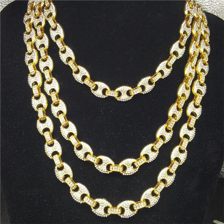 

Foreign trade hot sale 12*16mm coffee bean pig nose hip hop Cuban necklace culture hip hop jewelry, Silver, gold