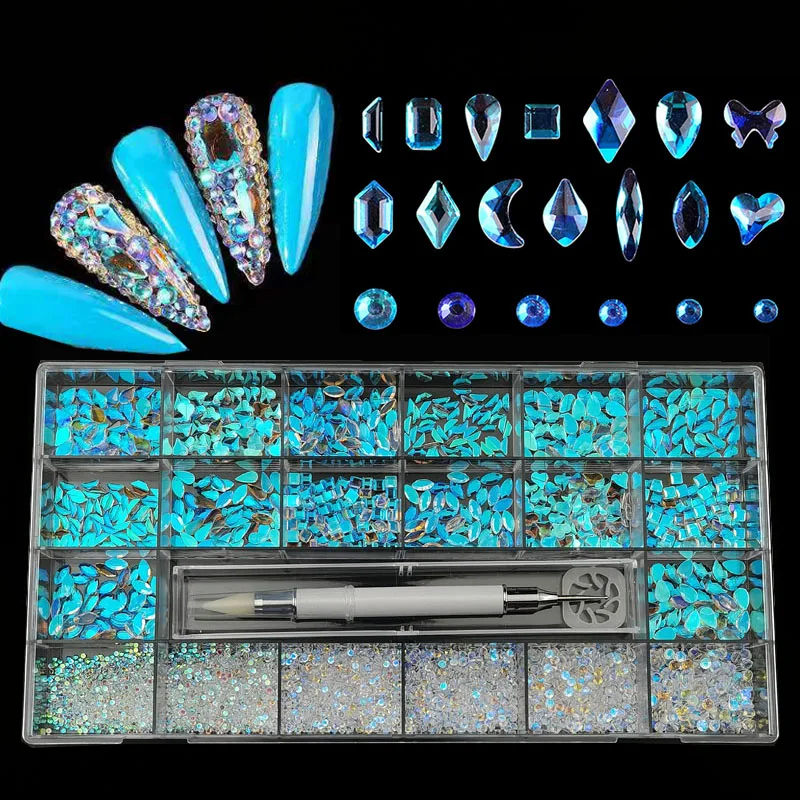 

Nail Crystal Mix Shape Diamonds Flatback Glass Nail Gems Stones 3D for Nail Art Rhinestones Set, Crystals, crystal ab