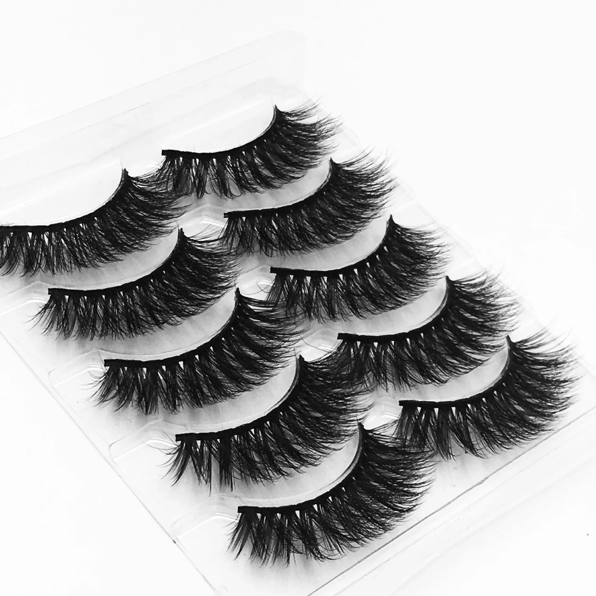 

5pairs/set 5D Mink Hair Synthetic False Eye Lashes Natural Long Thicken Curling Multi-level Messy Cross Fake Eyelashes