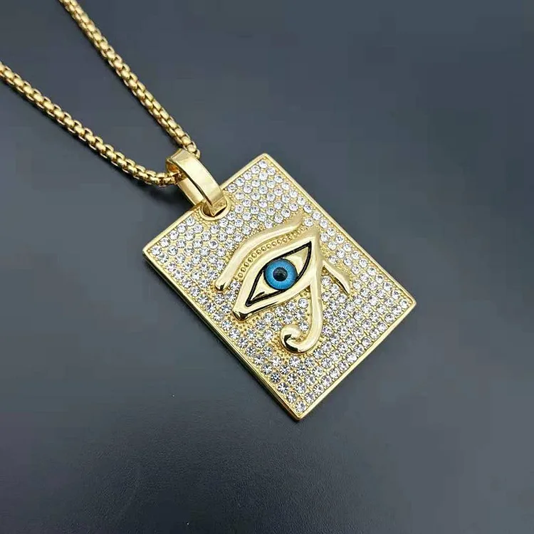 

New Trendy Jewelry Blue Crystal Eye Necklace Stainless Steel Pave Rhinestone Cubic Zirconia Egyptian Eye Necklace