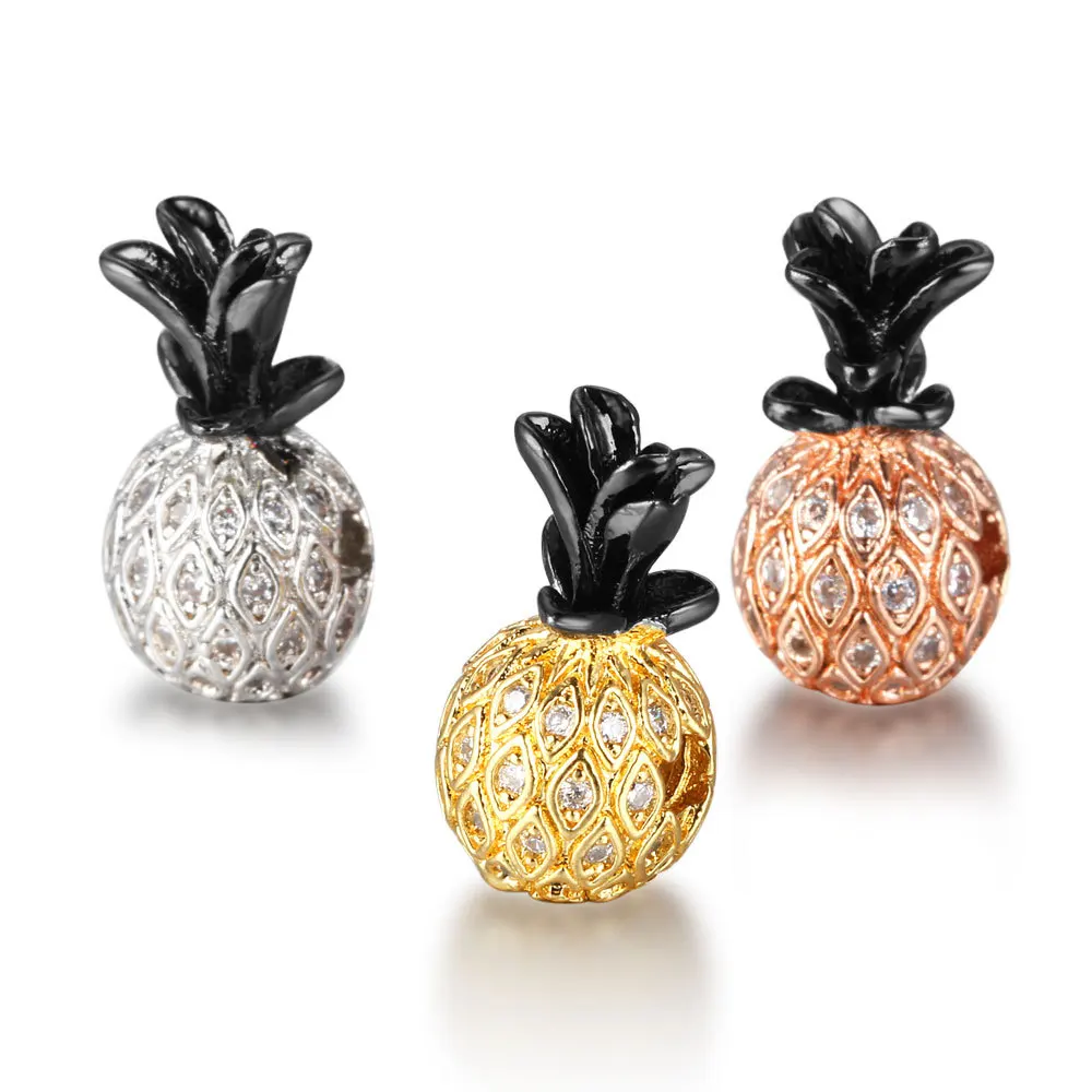 

19*9mm 3pcs/bag Metal CZ Brass Micro Pave Cubic Zirconia Pineapple Spacer Charms Beads For DIY Bracelets