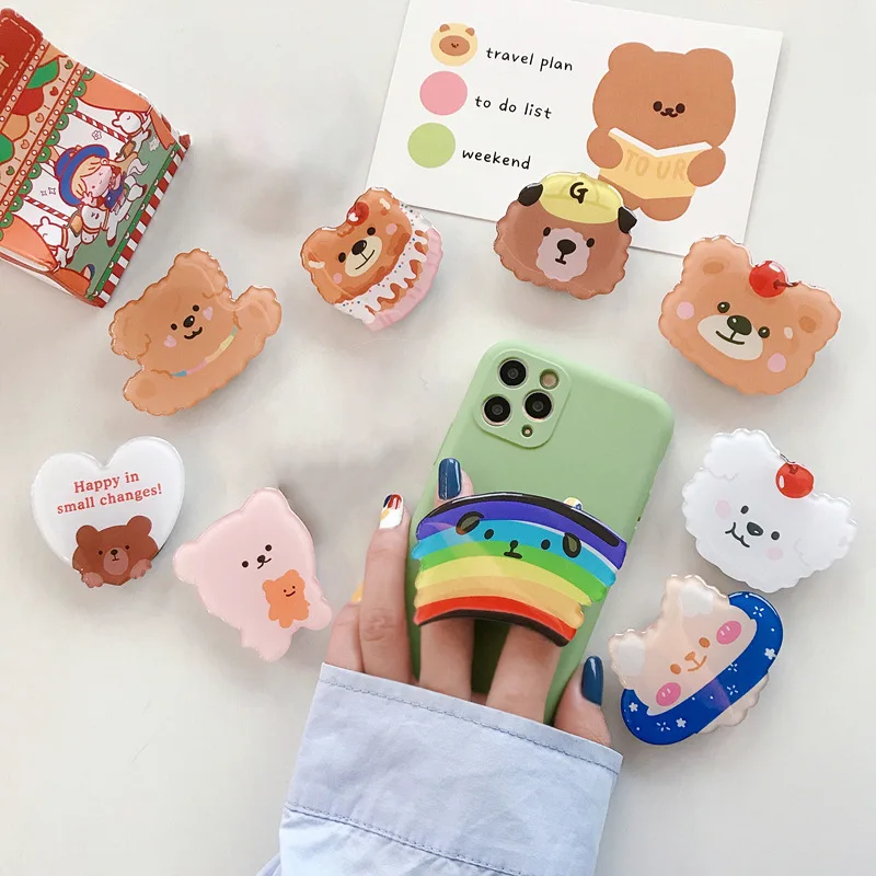 

Customized Good quality cute Cartoon bear phone socket phone custom logo cell grip popular up sockets phone holder cheap