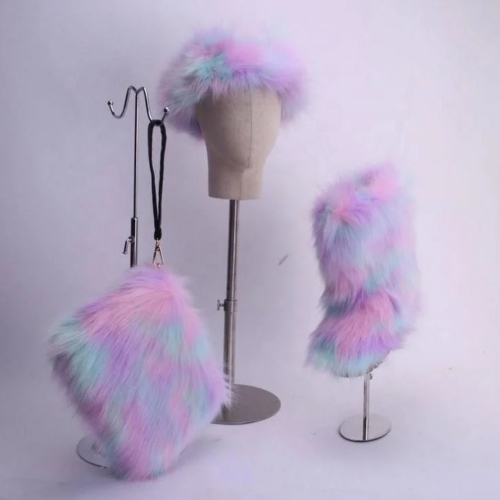

Best Match Coloful Plush Fancy Hand Purse Bag Faux Fur Headbands Fake Fox Fur Boots, 18 colors
