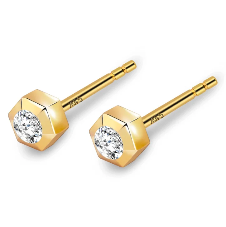 

Jialin jewelry ins hot hiphop iced out full diamond cz zircon bling g10k real gold hexagon unisex couple earrings