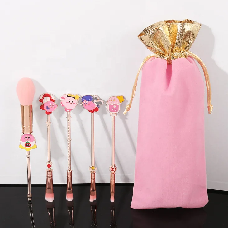 

5 pcs Janpane Game Star Kirby Makeup Brush Set Rose Gold Handle Cosmetic Eyeshadow Eye Detail Brush Kit Brochash De Maquillaje