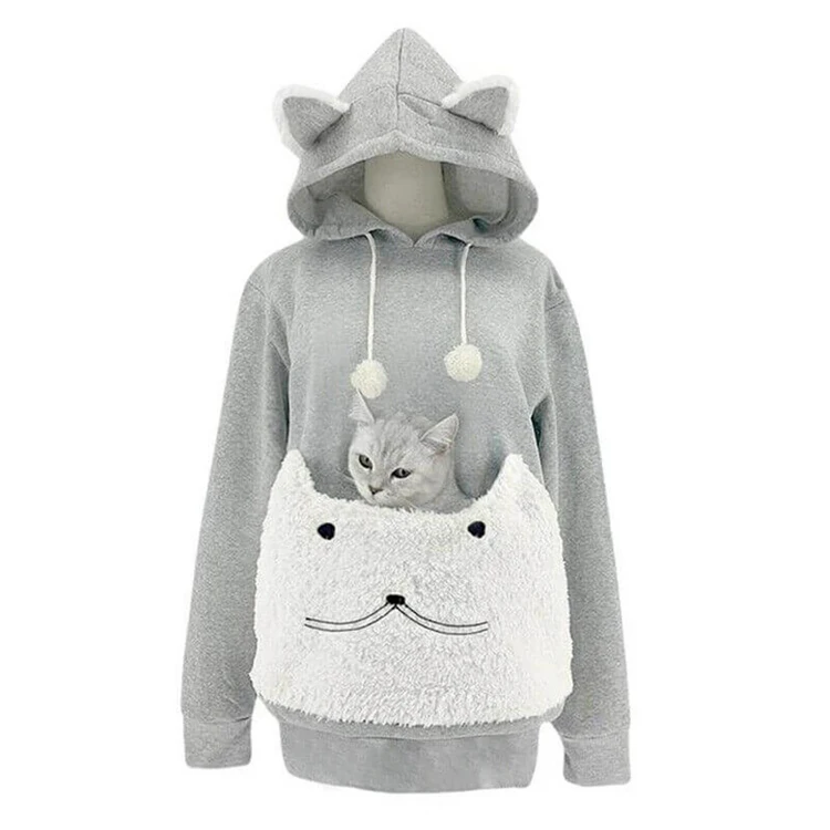 Women Kangaroo Cat Pouch Pet Pocket Hoodie Holder Carrier Coat Hooded