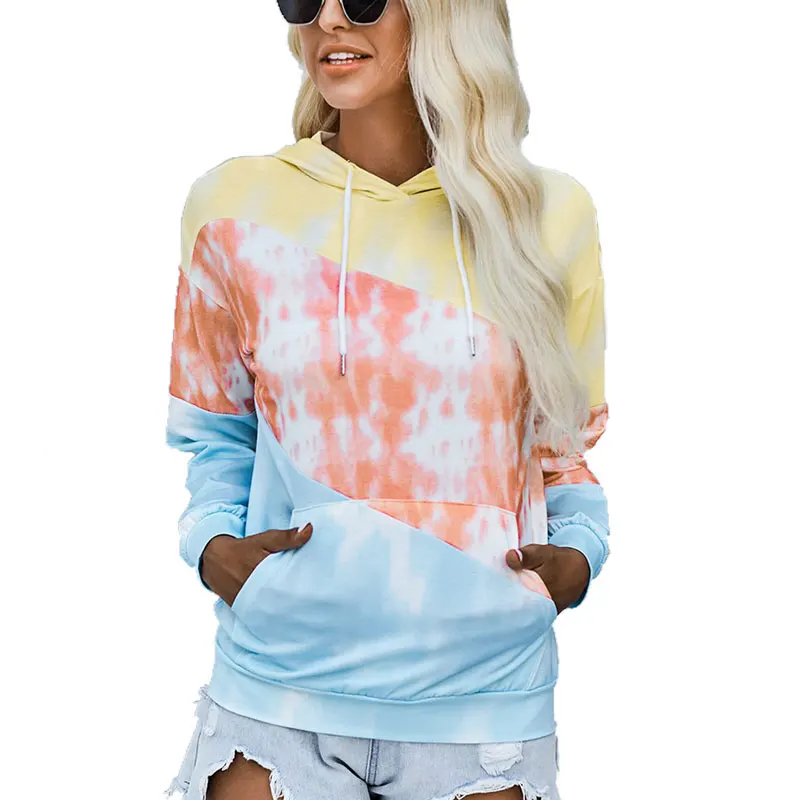 

Women's Tie Dye Stitching Ladies Hoodie Oversize Pullover Tops whth Hoodie Hooded Sweatshirt