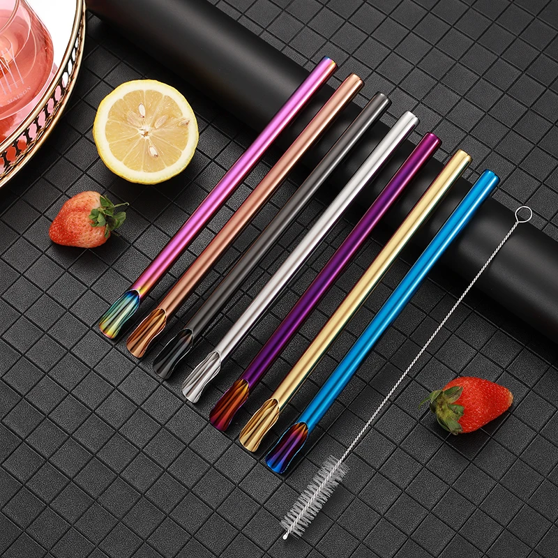 

12mm stainless steal smoothie straw reusable metal bubble tea smoothie straw, Silver/gold/rose gold/rainbow/black/blue/purple