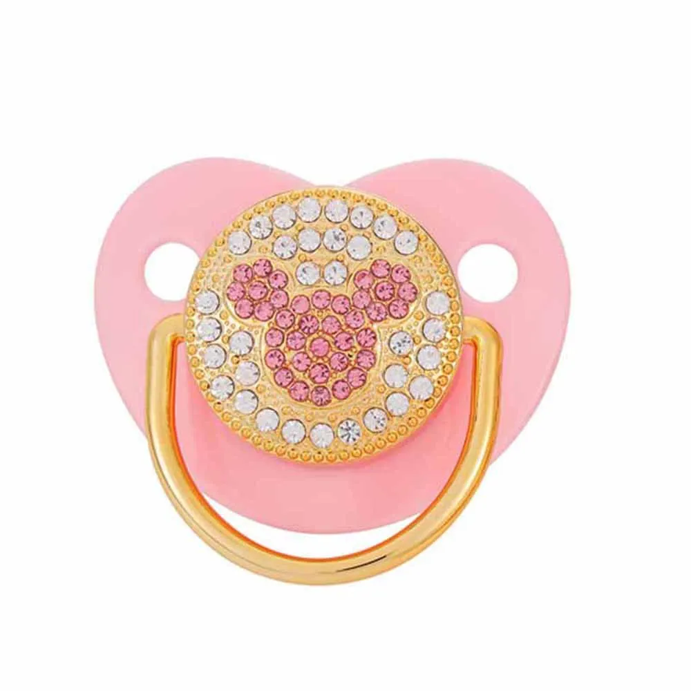 

Luxury Infant Dummy Pink Rhinestone BPA Free Bling Pacifier For Babies, Gold
