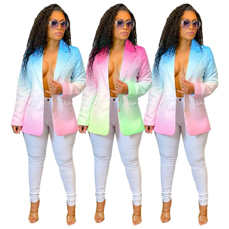 

Newest Design Autumn And Winter Gradient Color Casual Suit Jacket Two Piece Pants Set