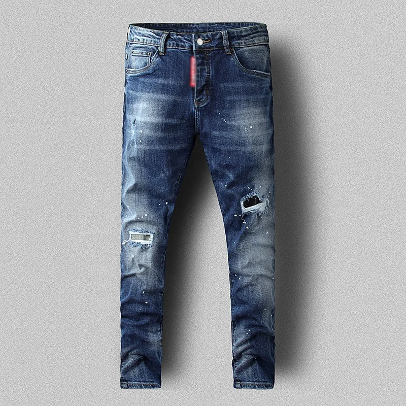 

New Arrivals Jeans Men Quality Brand Business Casual Male Denim Pants Straight Slim Fit Dark Blue Men's Trousers Yong Man
