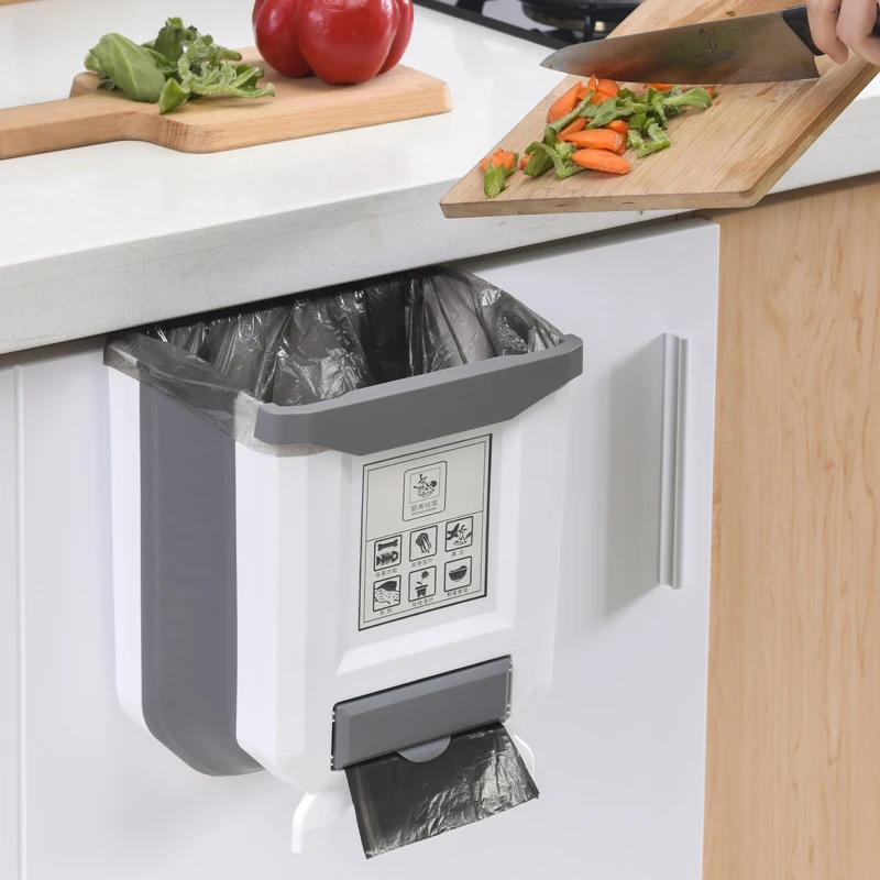 

9L Foldable kitchen garbage can With 15PCS garbage bag Car folding Plastic garbage can wall trash can for bathroom