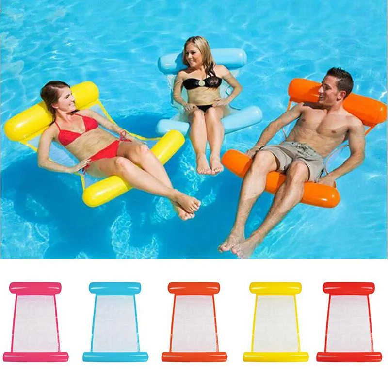 

4 in 1 Multi Purpose Portable Inflatable Floating Hammock Swimming Pool Float Lounge Chair, Blue/yellow/pink/green