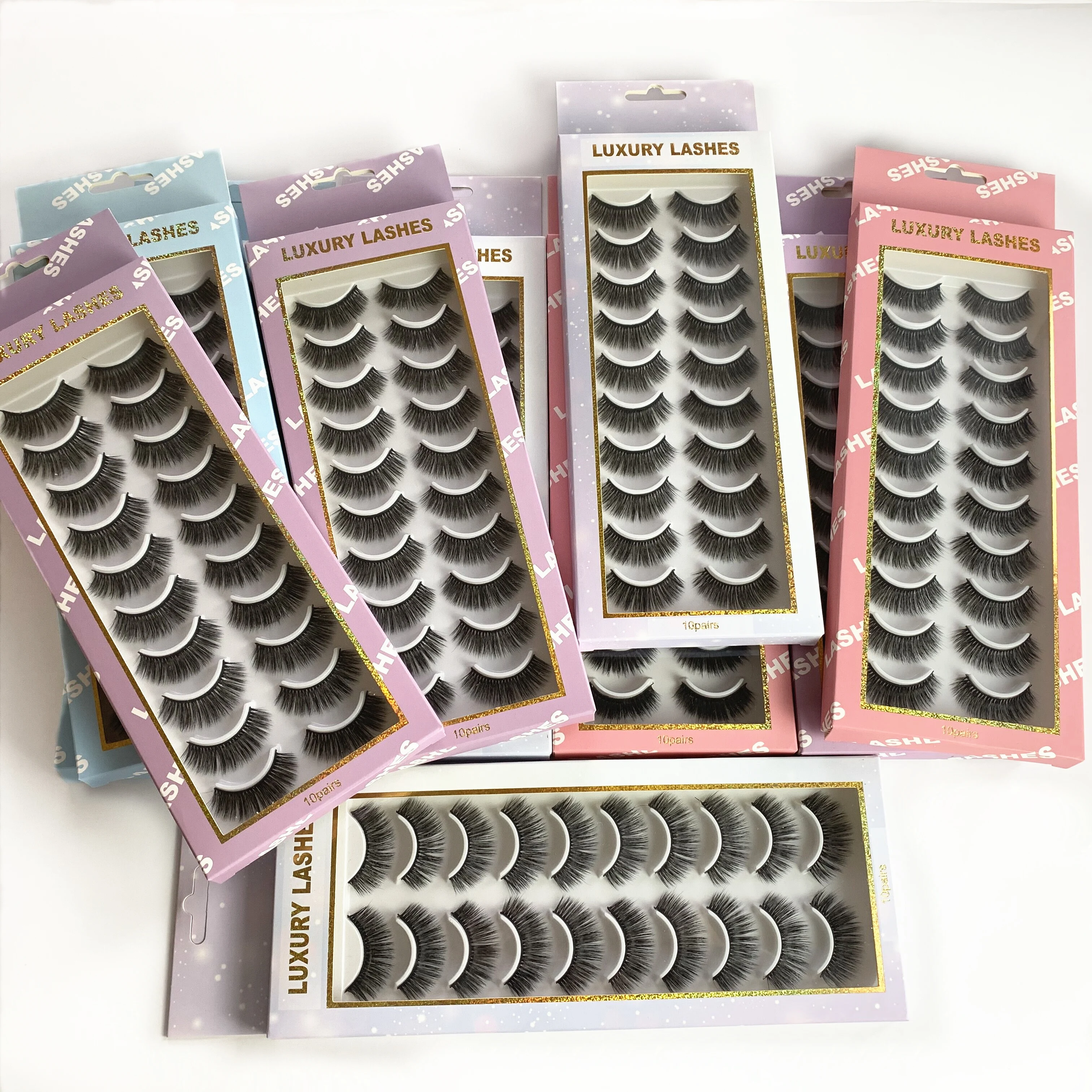 

Private Label Fake Lashes 3D Faux Mink Eyelash 10 Pairs Per Lot False Eyelashes Ready To Ship Own Designer Custom Packaging Box