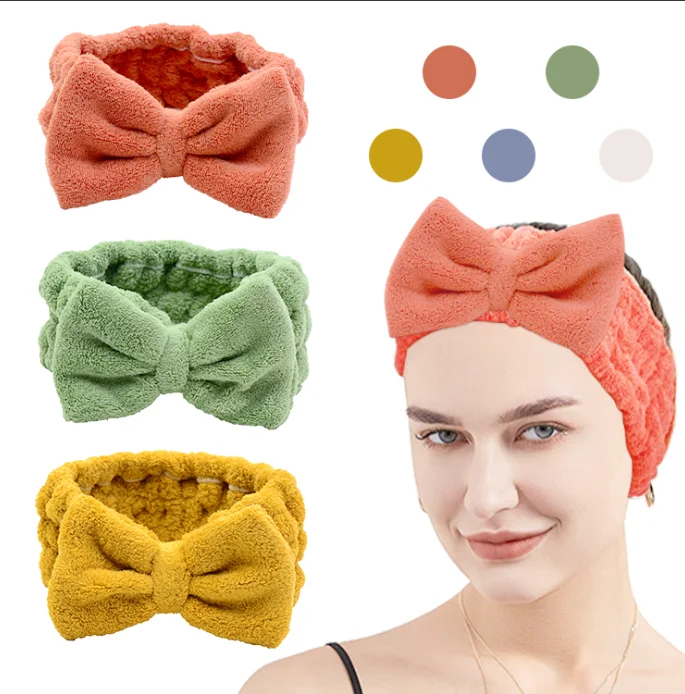 

Custom Logo microfiber towel headbands facial hair band bowknot elastic hair band spa face makeup headbands for women