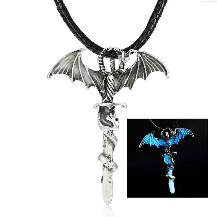 

Wholesale Mens Women Wax Code Chain Dragon Crucifix Cross Glowing Pendant Necklace Jewelry For Gift, Same as photo