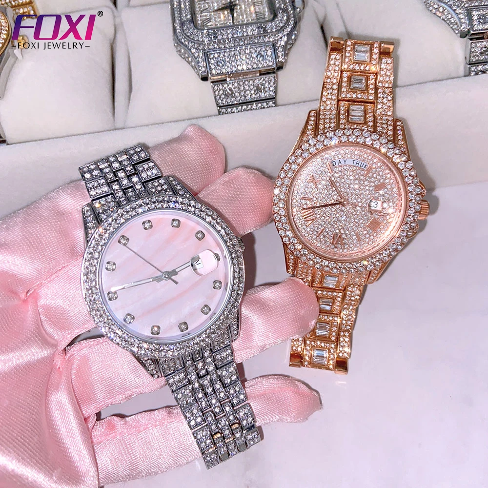 

2022 stainless steel icy watch fashion pink iced out watches women wrist luxury