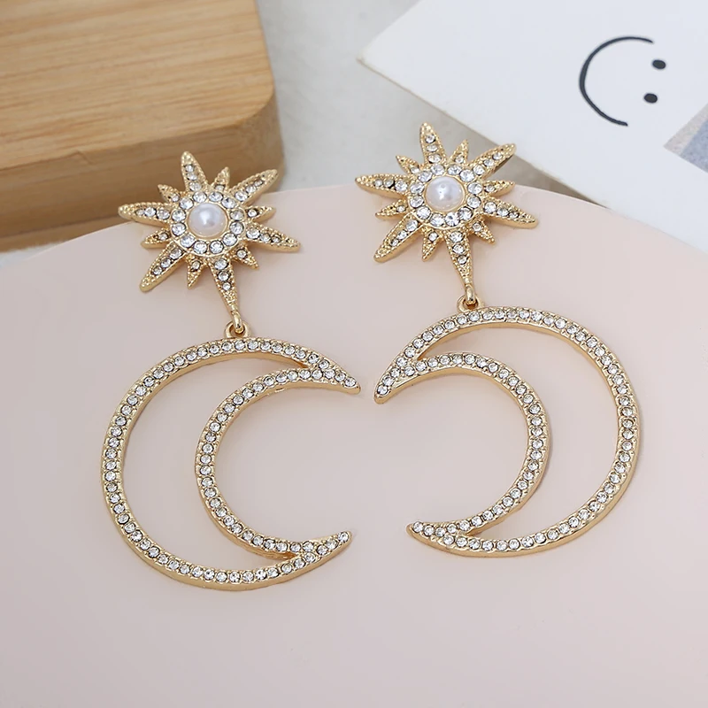 

European and American fashion earrings for women jewelry trendy pendant gold plated crystal earrings in zinc alloy jewelry, Pic