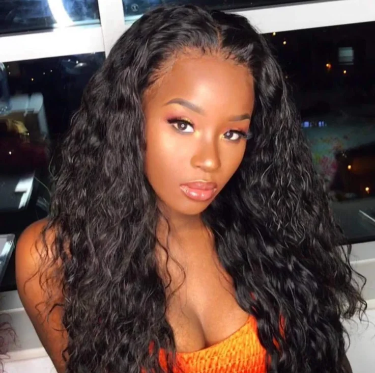 

he50309a High quality Lace Front Elasticated Net All Hand-made Long Curly Wig, Black