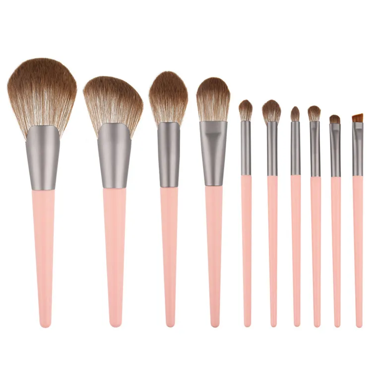 

Factory Price Sales High Quality Private Label 10 Pcs Fan-shaped Powder Rod Makeup Brush Set With PU Bag