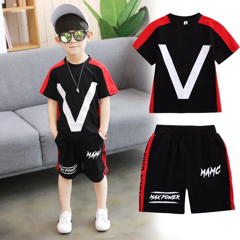 

Summer Fashion Boy Sports Suit 2020 Short sleeved T shirt shorts Clothes Sets Casual Teenager Outfits Children Clothing Sets