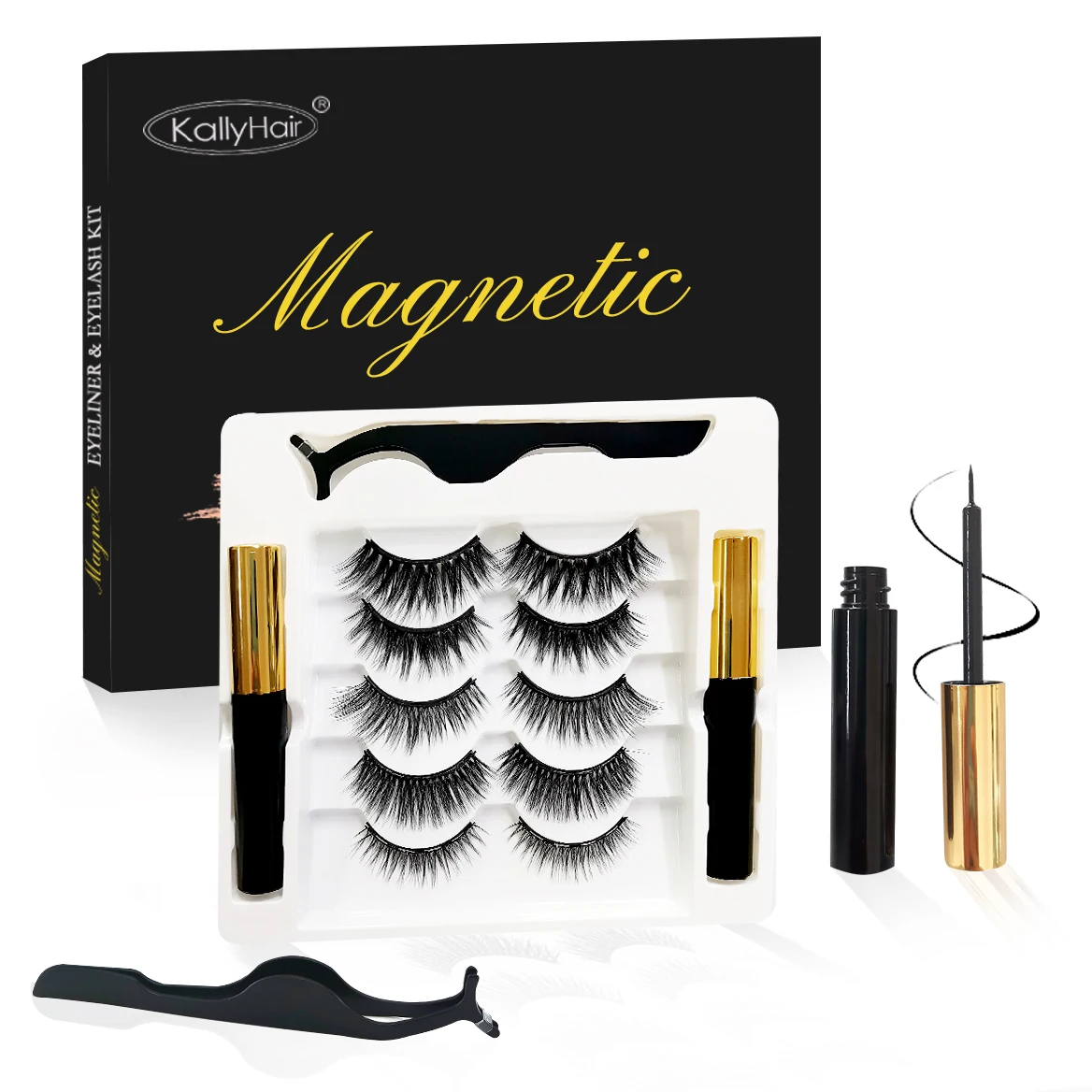 

Free Design Logo Magnetic Lashes Custom Box 3D Reusable 5 Pairs 7 Pairs 10 Pairs Magnetic Eyelashes with Eyeliner