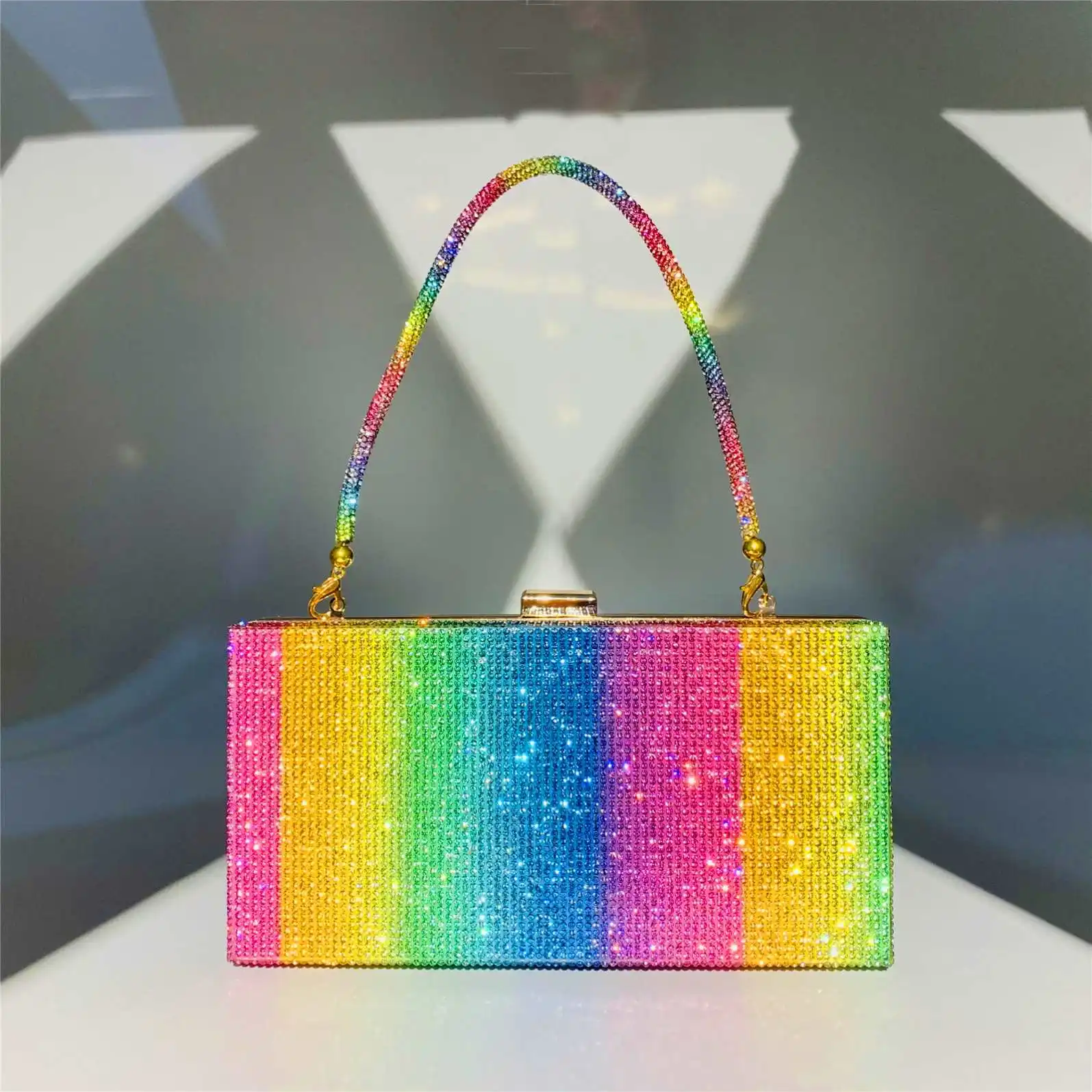 

Summer Designer Handbag Famous Brands Rainbow Rhinestone Purse Lady Clutch Bag Purse Crossbody Party Dinner Purse Handbags, As show