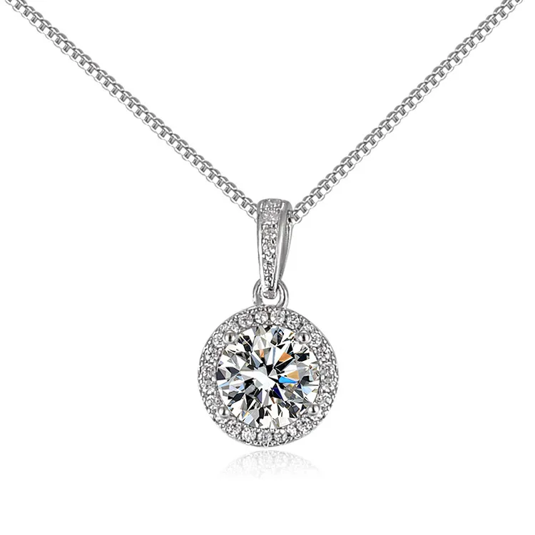 925 Sterling Silver Classic Moissanite Pendant Necklace for Wedding Party Engagement & Anniversary Durable Silver Plating
