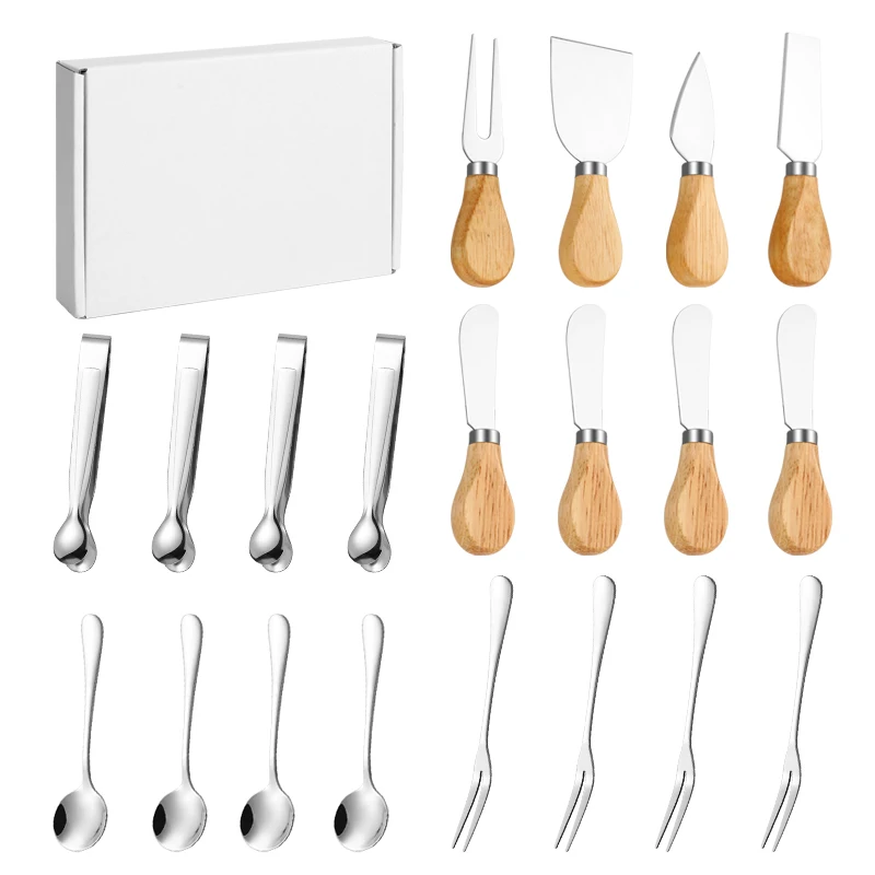 

Stainless Steel 20Pcs Butter Spreader Knife Mini Serving Tongs Spoon Fork Spatula Cheese Knife Set Wood Handle