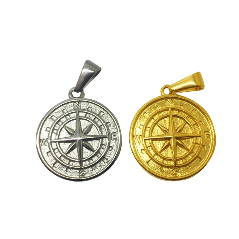 

Wholesale 18k gold stainless steel pendant compass charm men jewelry north star compass pendant travel charms gift